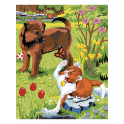 Рисуване по номера с цветни моливи 22х30 - Куче и коте