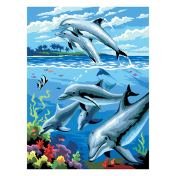 Рисуване по номера с акрилни бои Junior - 22х30 - Делфини