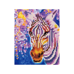 Диамантен гоблен - картина 17 х 21см. с частична диамантена мозайка – обли кристали - Цветна зебра