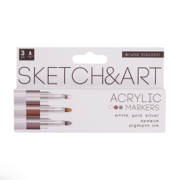 Акрилни маркери Sketch&Art -  3 цв. злато - сребро - бял 