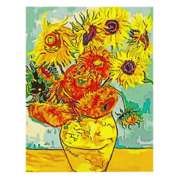 Рисуване по номера с акрилни бои върху платно на подрамка - 40 х 50 - "Слънчогледи" Ван Гог