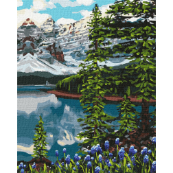 Рисуване по номера с акрилни бои върху платно на подрамка - 40 х 50 - Планински пейзаж