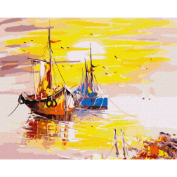 Рисуване по номера с акрилни бои върху платно на подрамка - 40 х 50 - Кораби на изгрев