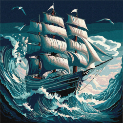 Рисуване по номера с акрилни бои върху платно на подрамка - 40 х 40 - Буря в морето