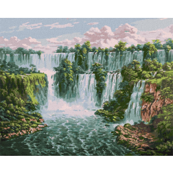 Рисуване по номера с акрилни бои върху платно на подрамка - 40 х 50 - Приказни водопади