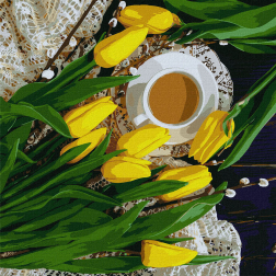 Рисуване по номера с акрилни бои върху платно на подрамка - 40 х 40 - Пролетна закуска
