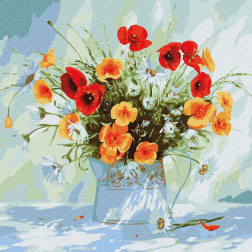 Рисуване по номера с акрилни бои върху платно на подрамка - 40 х 40 - Летни цветя