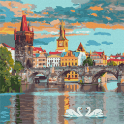 Рисуване по номера с акрилни бои върху платно на подрамка - 40 х 40 - Вечерна Прага