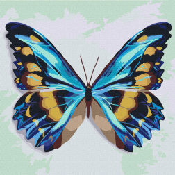 Рисуване по номера с акрилни бои върху платно на подрамка - 25 х 25 - Синя пеперуда