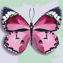 Рисуване по номера с акрилни бои върху платно на подрамка - 25 х 25 - Розова пеперуда