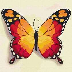 Рисуване по номера с акрилни бои върху платно на подрамка - 25 х 25 - Оранжева пеперуда