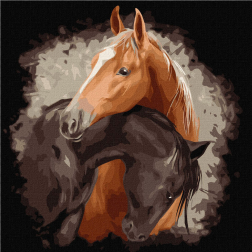Рисуване по номера с акрилни бои върху платно на подрамка - 40 х 40 - Грациозни коне