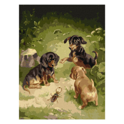Рисуване по номера с акрилни бои върху платно на подрамка - 30 х 40 - Кучешки игри