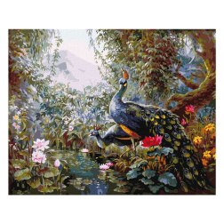 Рисуване по номера с акрилни бои върху платно на подрамка - 40 х 50 - Приказни пауни