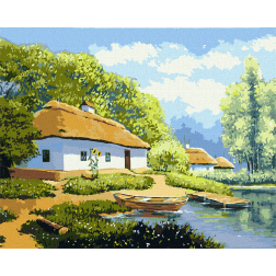 Рисуване по номера с акрилни бои върху платно на подрамка - 40 х 50 - Селска къща