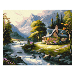 Рисуване по номера с акрилни бои върху платно на подрамка - 40 х 50 - Къща в планината
