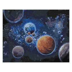 Рисуване по номера с акрилни бои върху платно на подрамка - 40 х 50 - Тайнствен космос