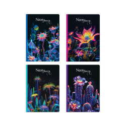 Тетрадка твърди корици, А5, 96л.,офсет-ред - Neon Flowers 