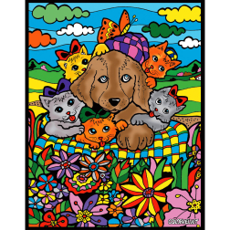 Картина за оцветяване 29,7х21 - "Котета и куче"